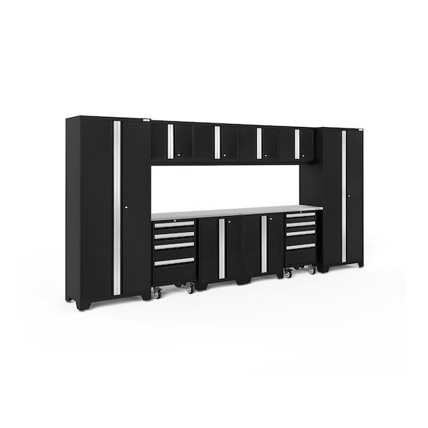 Newage Products Bold Series 12 Piece Garage Cabinet Set w/Stainless Steel Top, Black 63203 - main